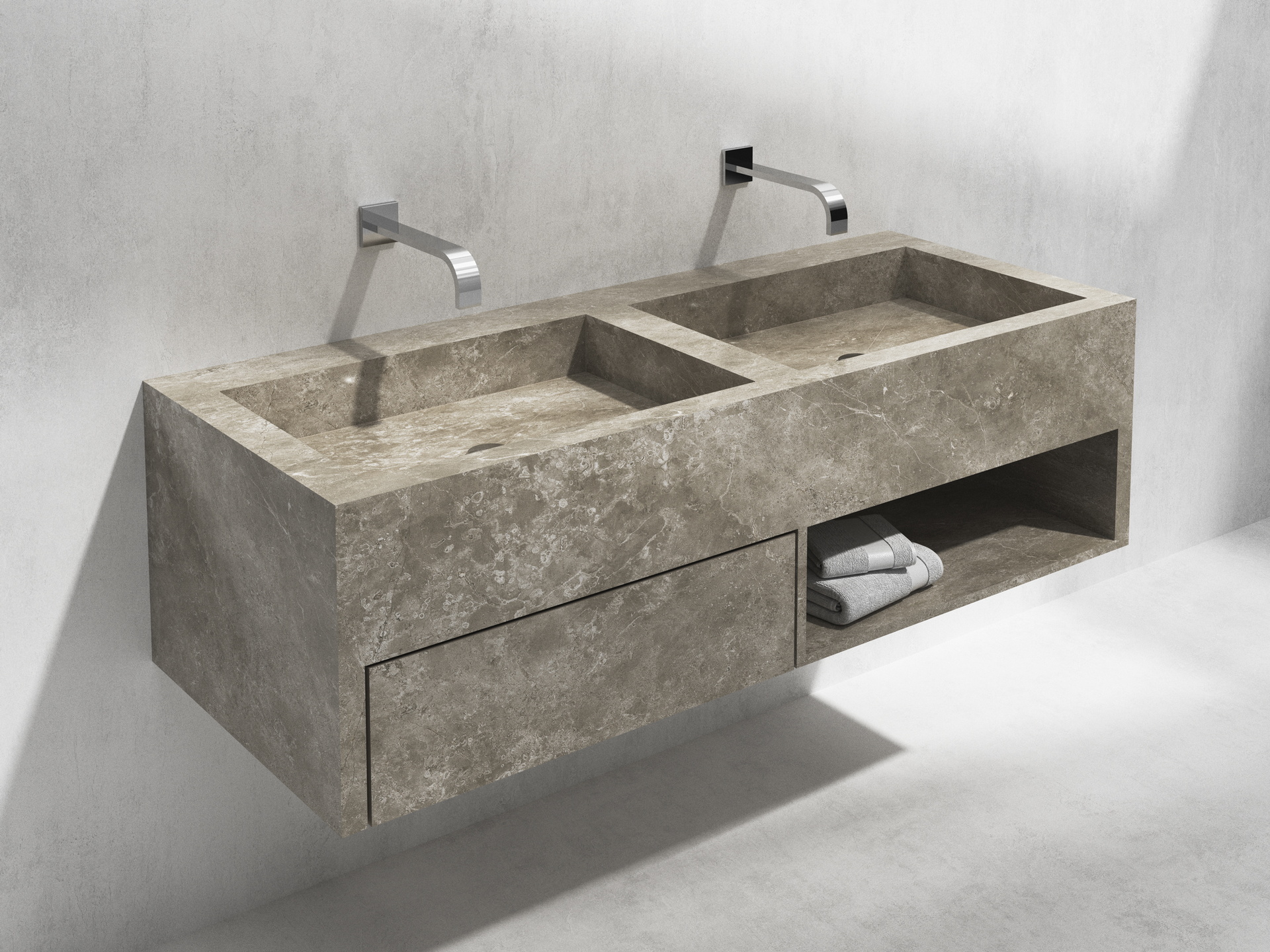 Wall-mounted double washbasin