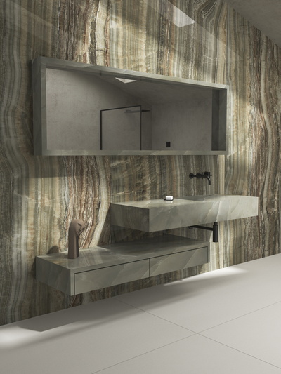 wall-mounted washbasin w/storage & mirror