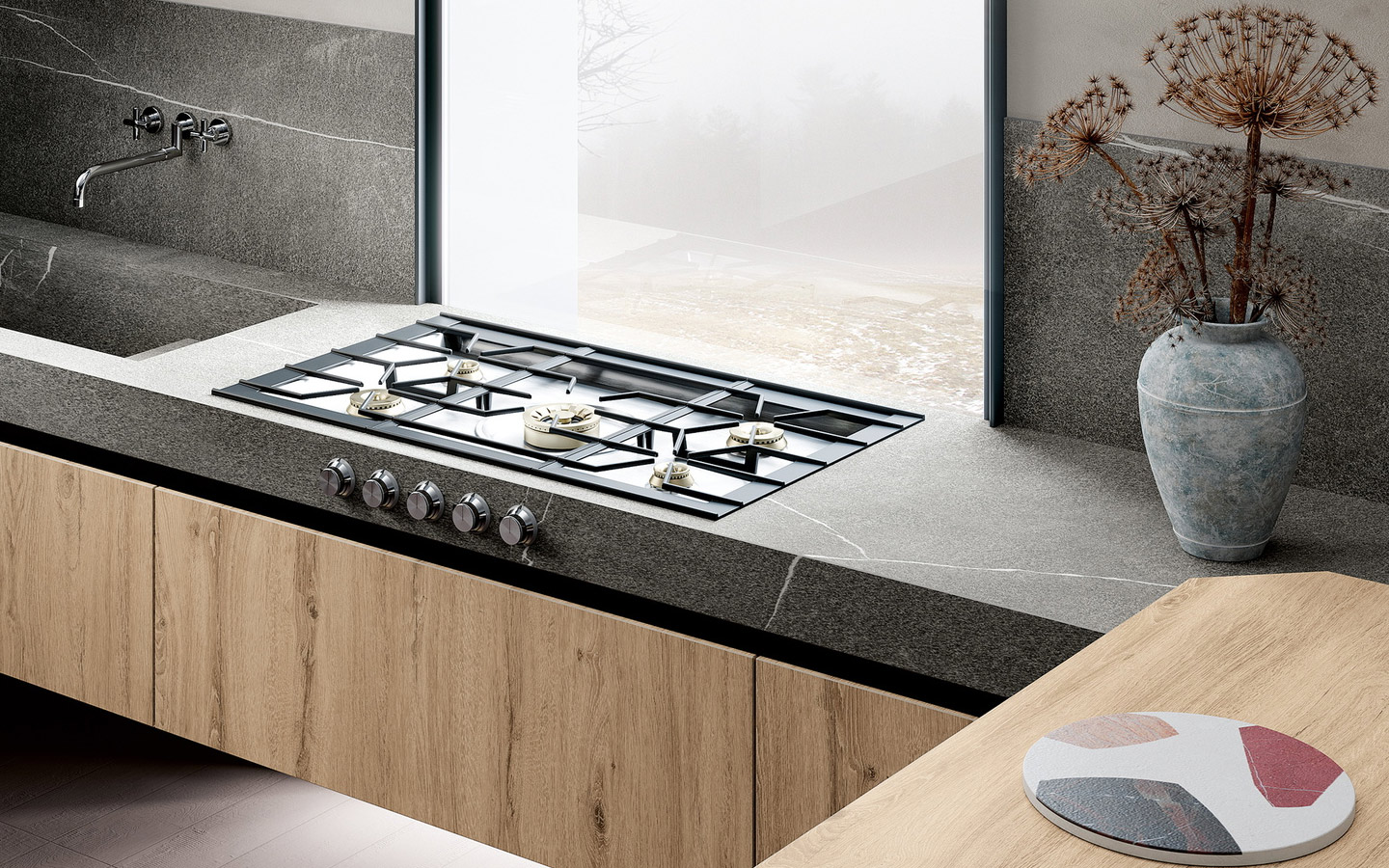 Customized Stainless Steel Worktop With Integrated Gas Hob